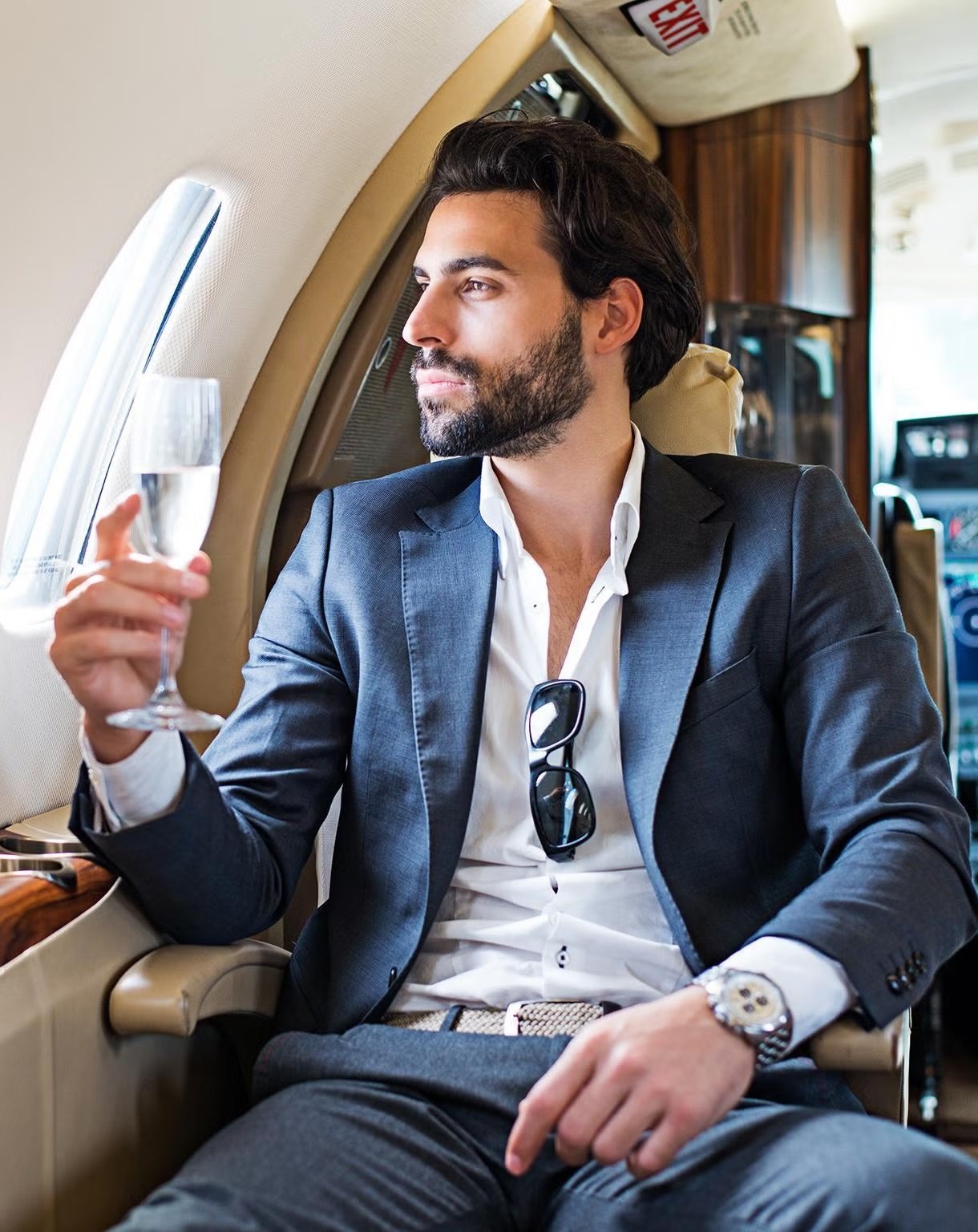 Client relaxing in the private jet